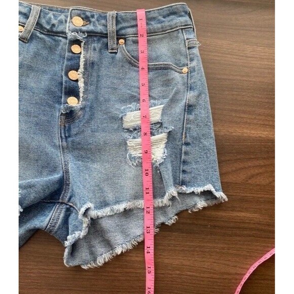 Guess Ultra High Waist Distressed Denim Blue Shorts 28 Distressed With Stretch - Picture 10 of 13